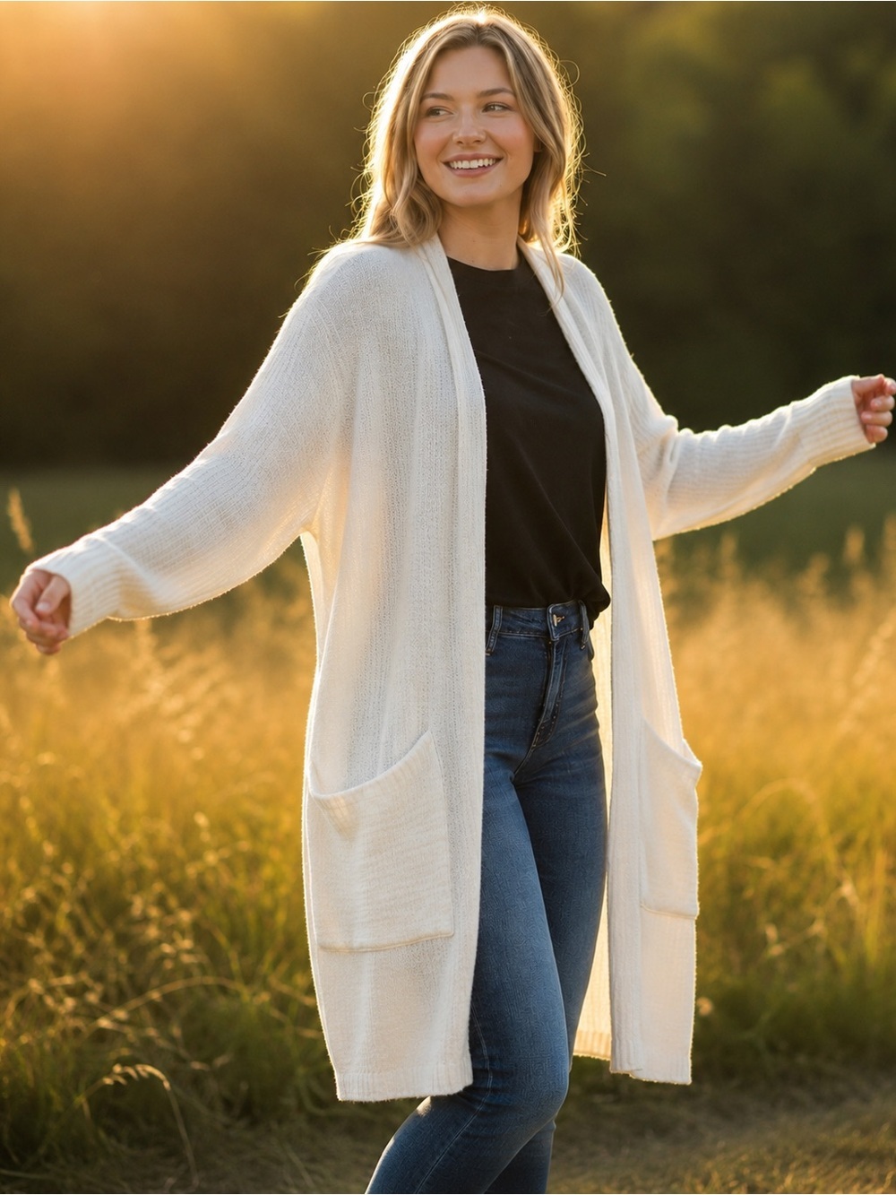 MAGASCHONI | Cream Open-Front Lightweight Linen Blend Cardigan